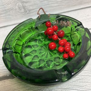 Vintage MCM Square Emerald Green Glass Ashtray Diameter Very Heavy & nice